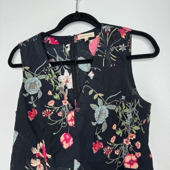 Rebecca Taylor floral print v neck peplum sleeveless blouse - Picture 2 of 10